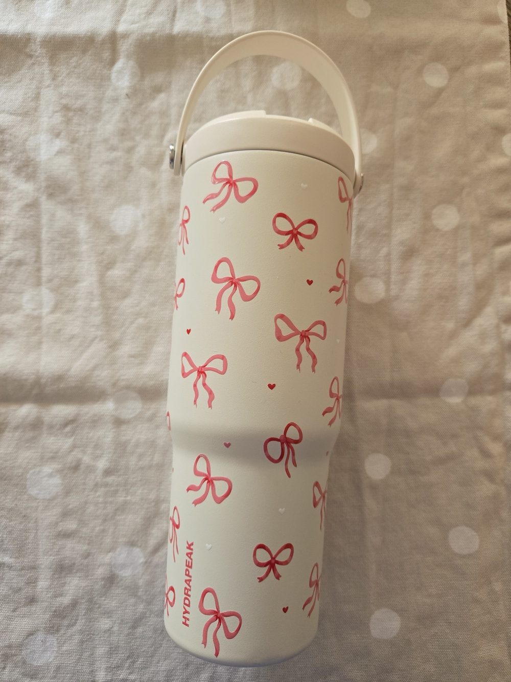 HydraPeak Cream Water Bottle with Pink Bow Print